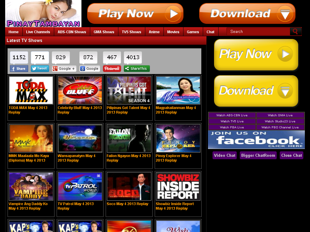 Pinoy Tambayan movie and TV listing website screenshot